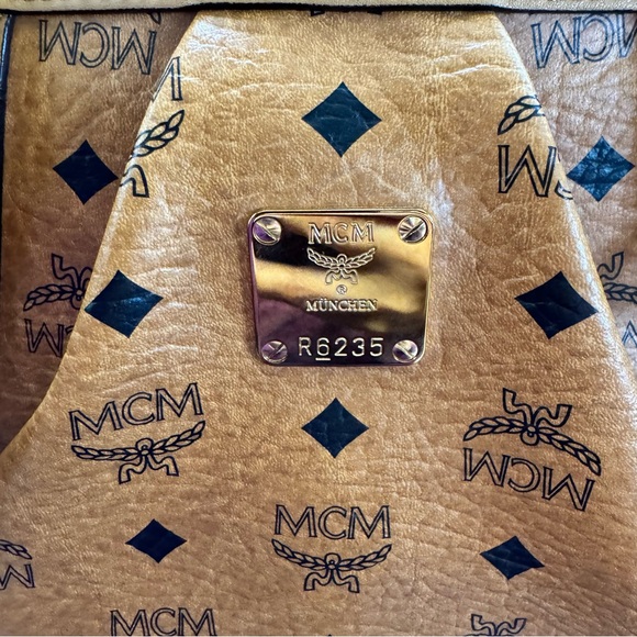 MCM Cognac Visetos Logo Satchel Bag - Picture 6 of 11
